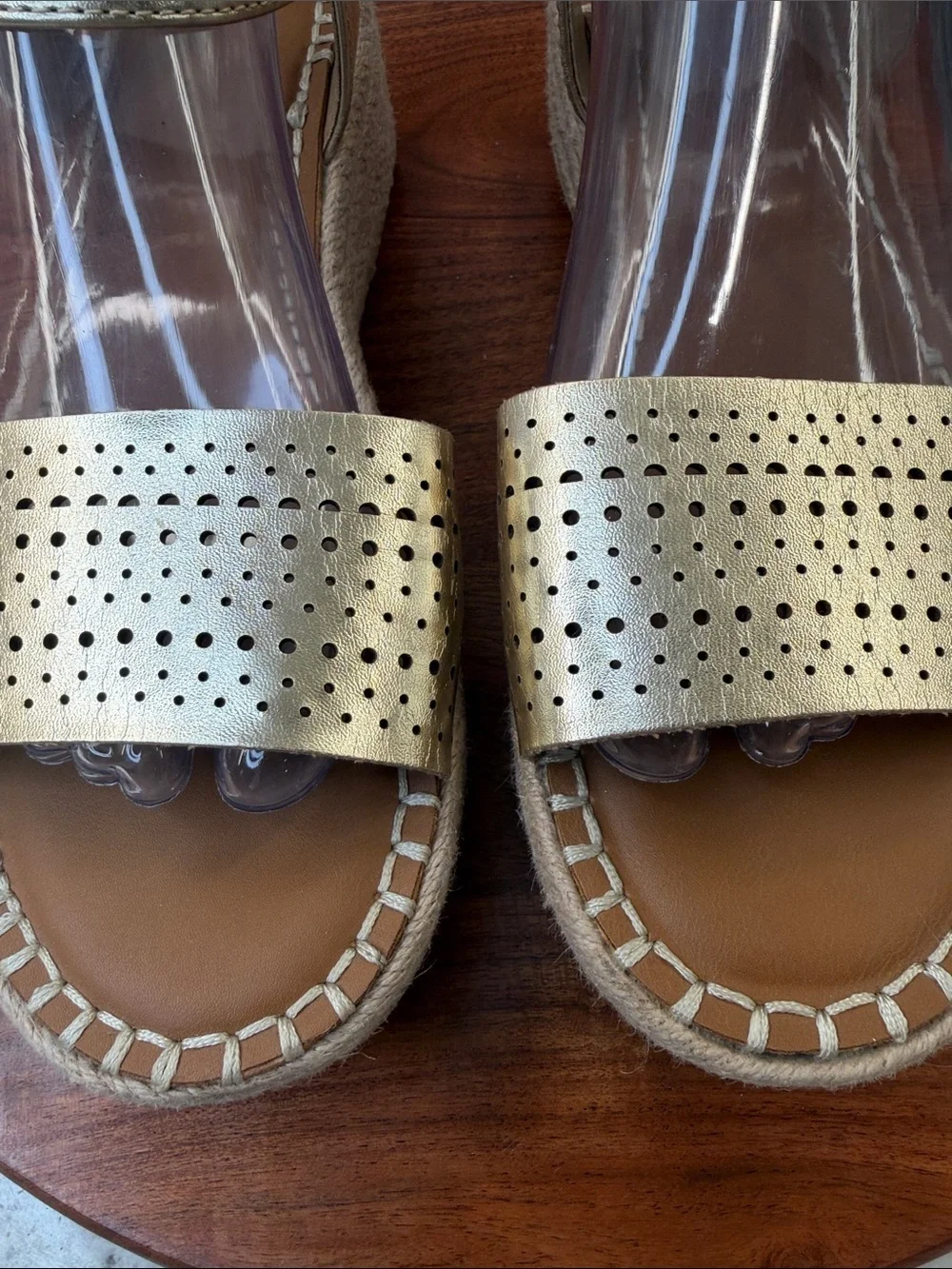 White Mountain Gold Perforated Espadrille Wedge Sandals - Women